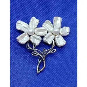 Vintage Brooch Genuine Pearl Flowers Bouquet Petal Shaped Pearls OOAK sterling